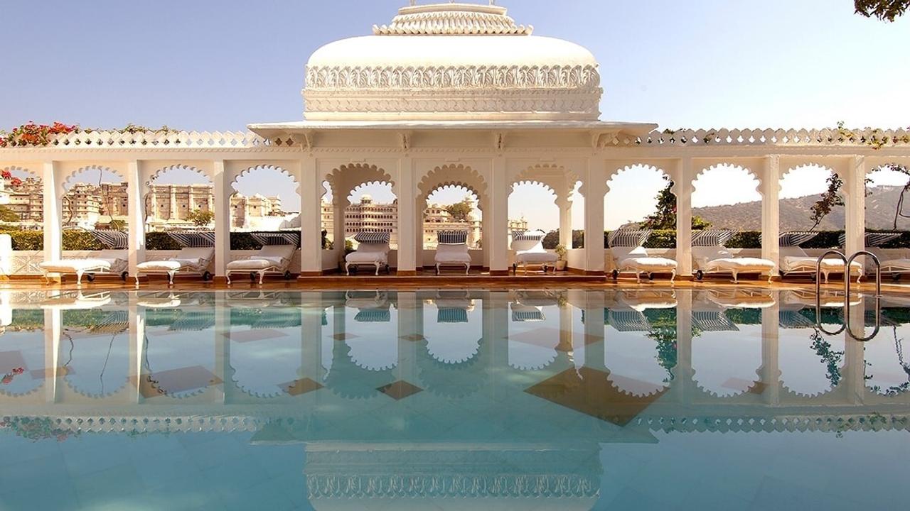 Outdoor pool and terrace at Taj Lake Palace