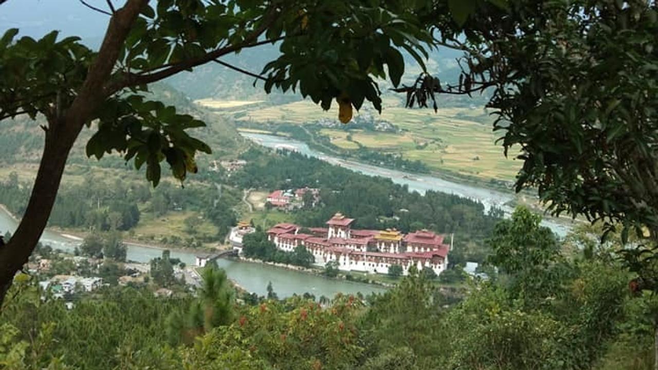 Punakha Dzong from Dhumra Farm Resort