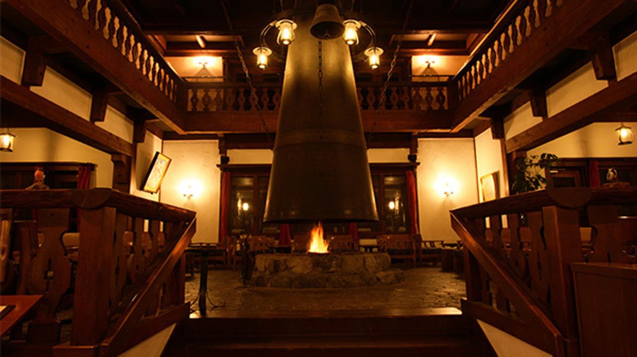Lounge with fire at Kamikochi Imperial Hotel