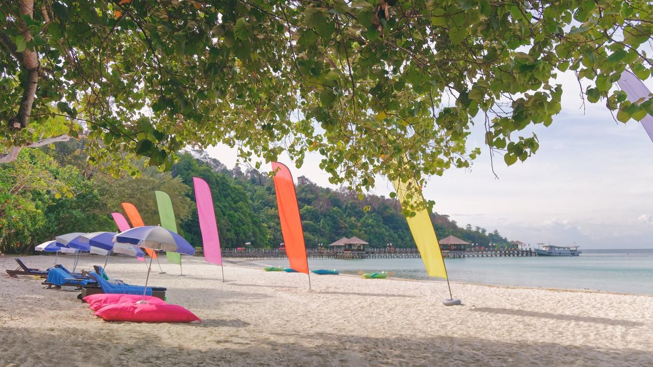 Flags on the beach at Bungaraya Resort