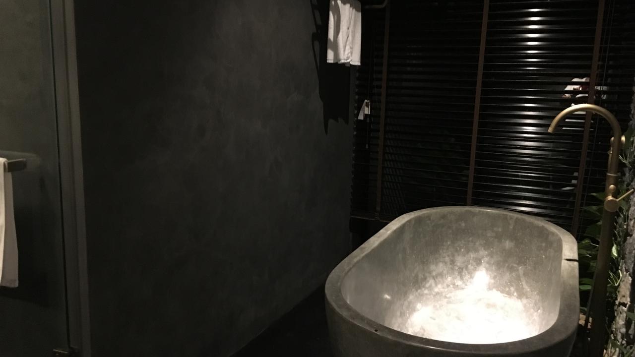 Modern bathroom at Aravinda Resort