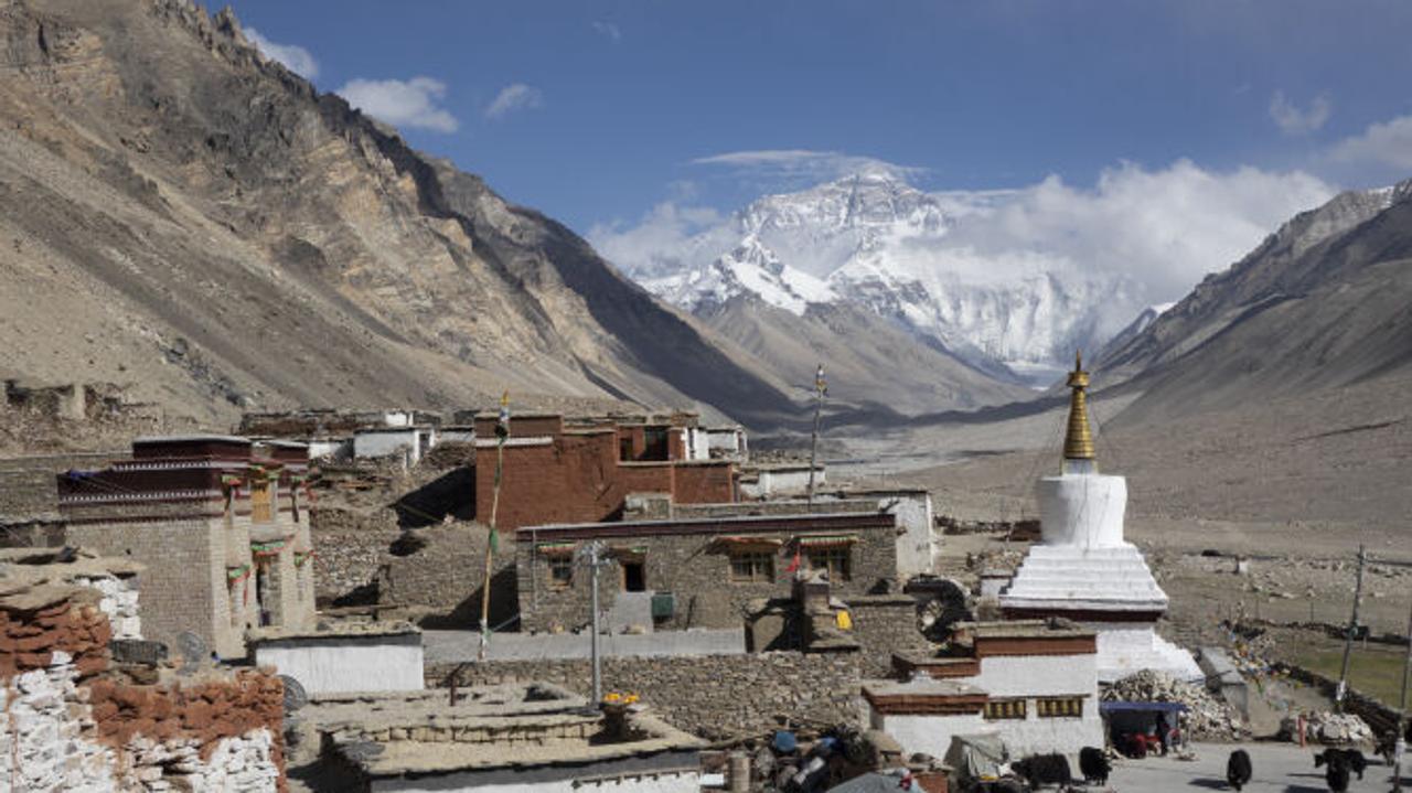 View of Everest from Rongbuk Monastery Guesthouse