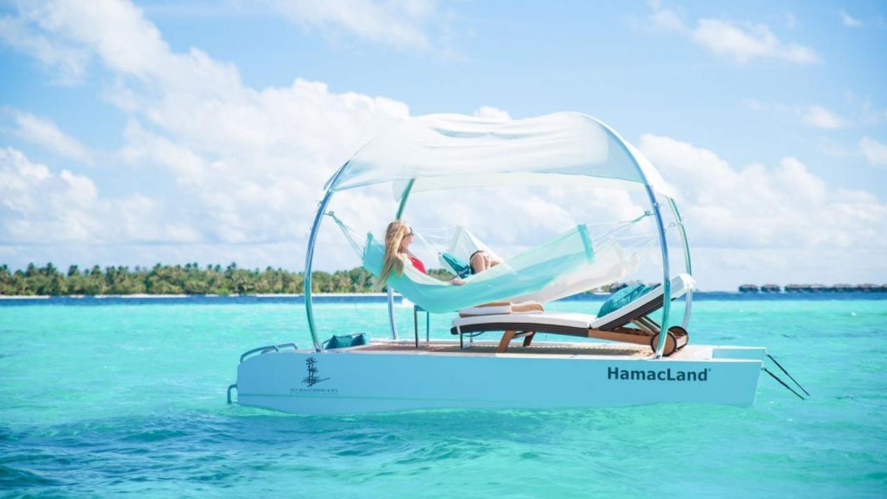 Floating hammock at Lily Beach