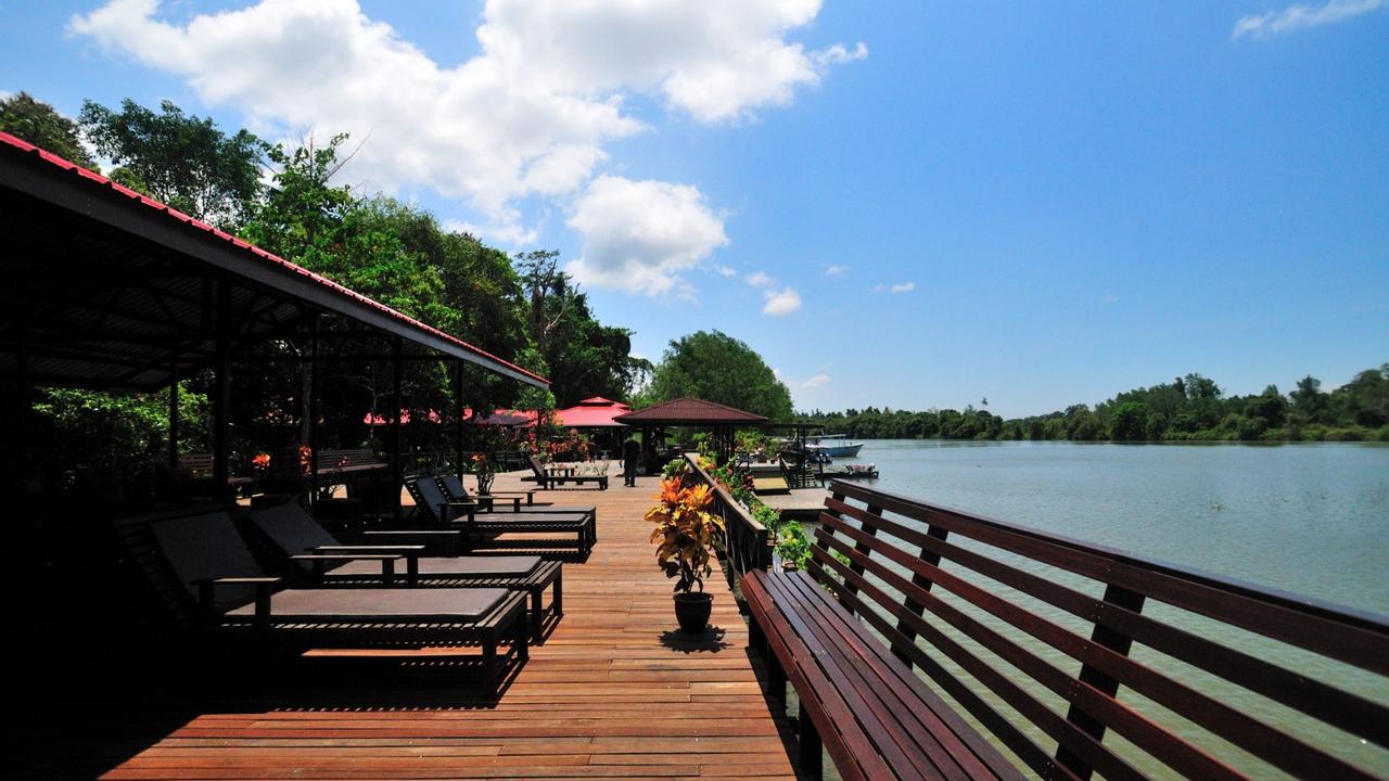 Riverside terrace at Abai Jungle Lodge