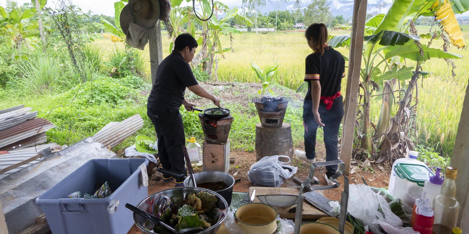 preparing simple country food in Fang, northern Thailand