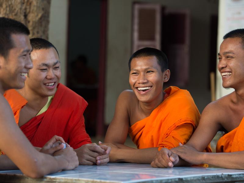 Monks laughing