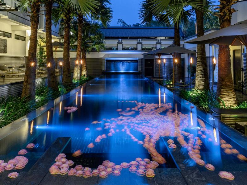 Pool courtyard by night