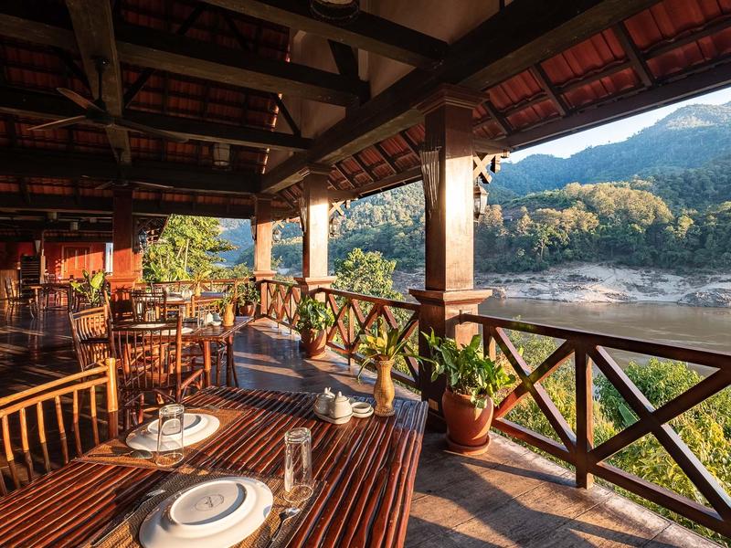 Riverside terrace at Sanctuary Pakbeng Lodge